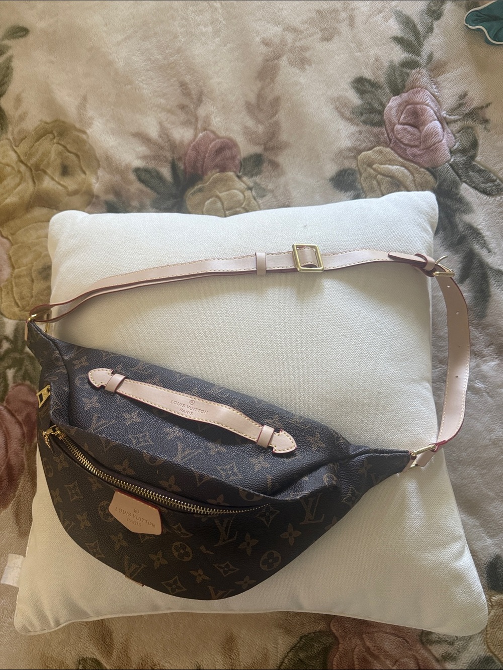 Louis Vuitton Monogram Crossbody Belt Bag with Pale Pink Trim